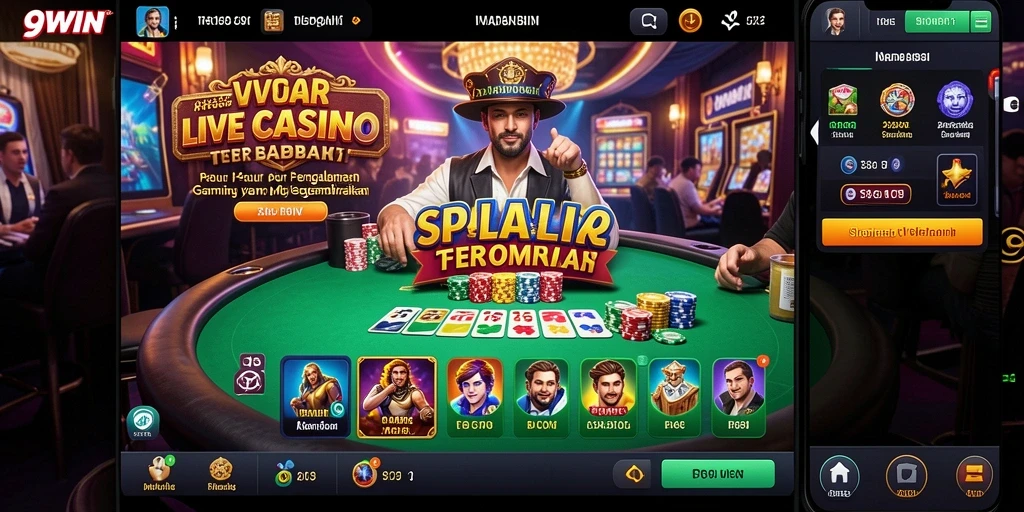 Screenshot gameplay 9WIN dengan dealer langsung yang interaktif.