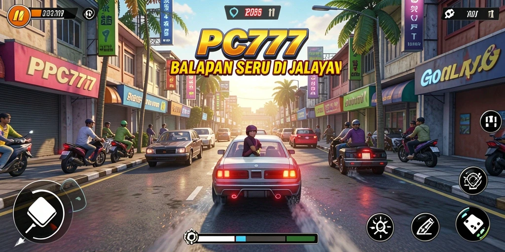 Screenshot gameplay PC777 dengan balapan mendebarkan.