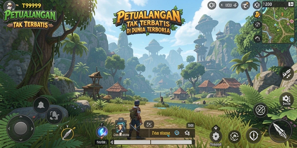 Tampilan aksi seru dalam T9999 dengan dunia terbuka yang luas.
